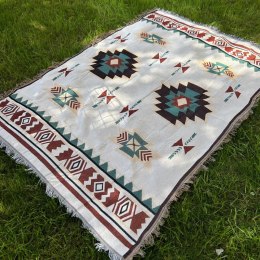 Koc BOHO pleciony, narzuta dwustronny frędzle 130x180cm KOC15WZ2