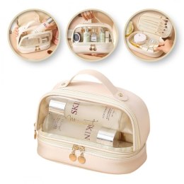 Kosmetyczka organizer na kosmetyki kremowa dwupoziomowa 23x13,5x16cm KS115B